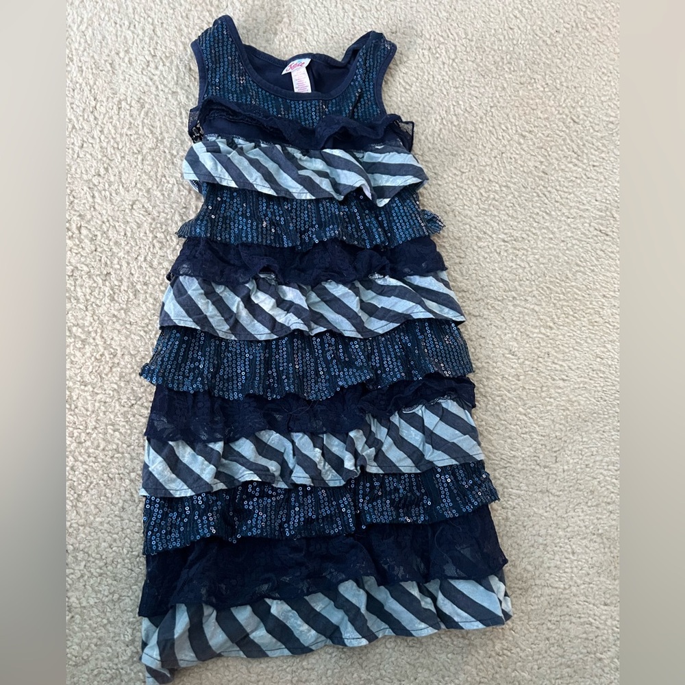 Justice Navy and White Layered Midi Skirt